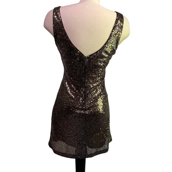 Anna Grace Bronze Sequined Dress Sz Small Womens Sleeveless Mini - Picture 10 of 12
